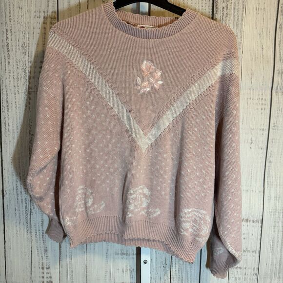 Isle of Cotton Sweaters - Isle Of Cotton Women’s XL Sweater Vintage Pink Rose Pattern Floral